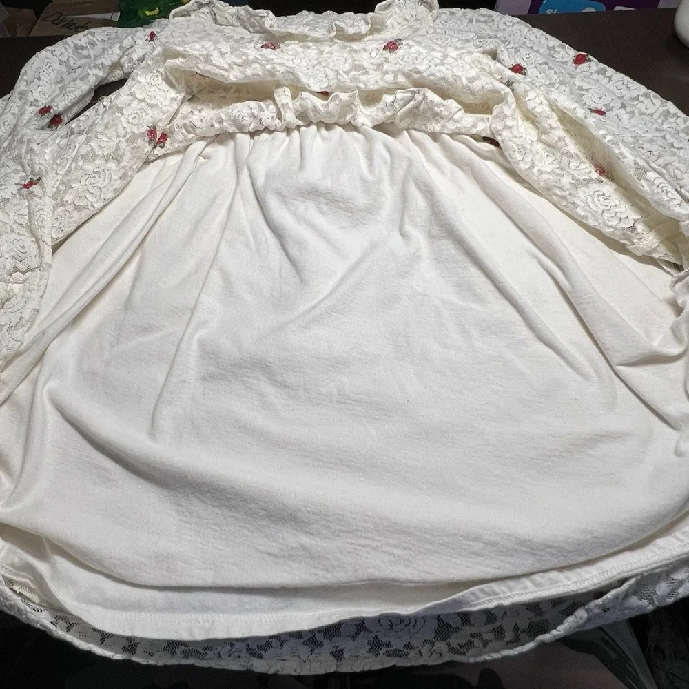 Janie and Jack Girls Ivory Victorian Lace‎ Embroidered Roses LD Dress Size 12